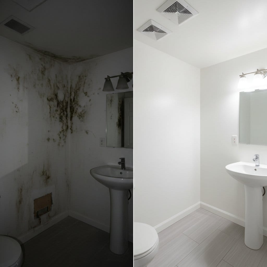 Before and after mold inspection & moisture assessment in Paramus split-level home bathroom