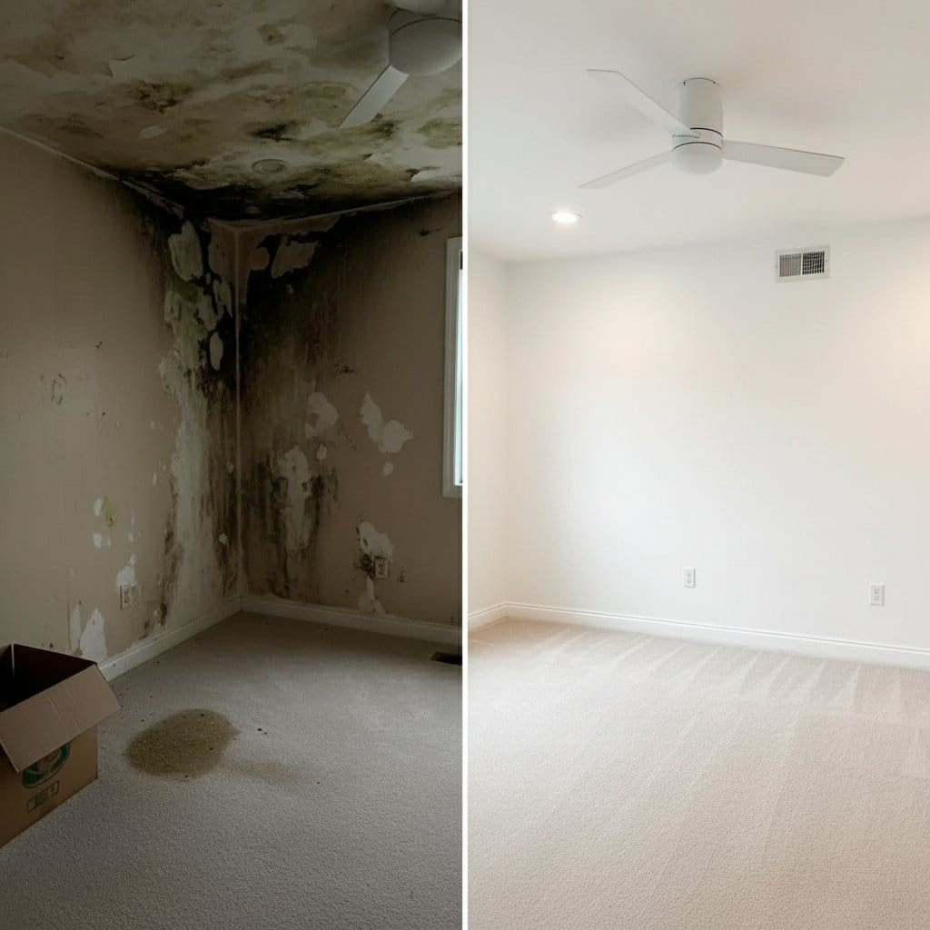 Before and after mold testing & lab reporting in Paramus two-story residence bedroom