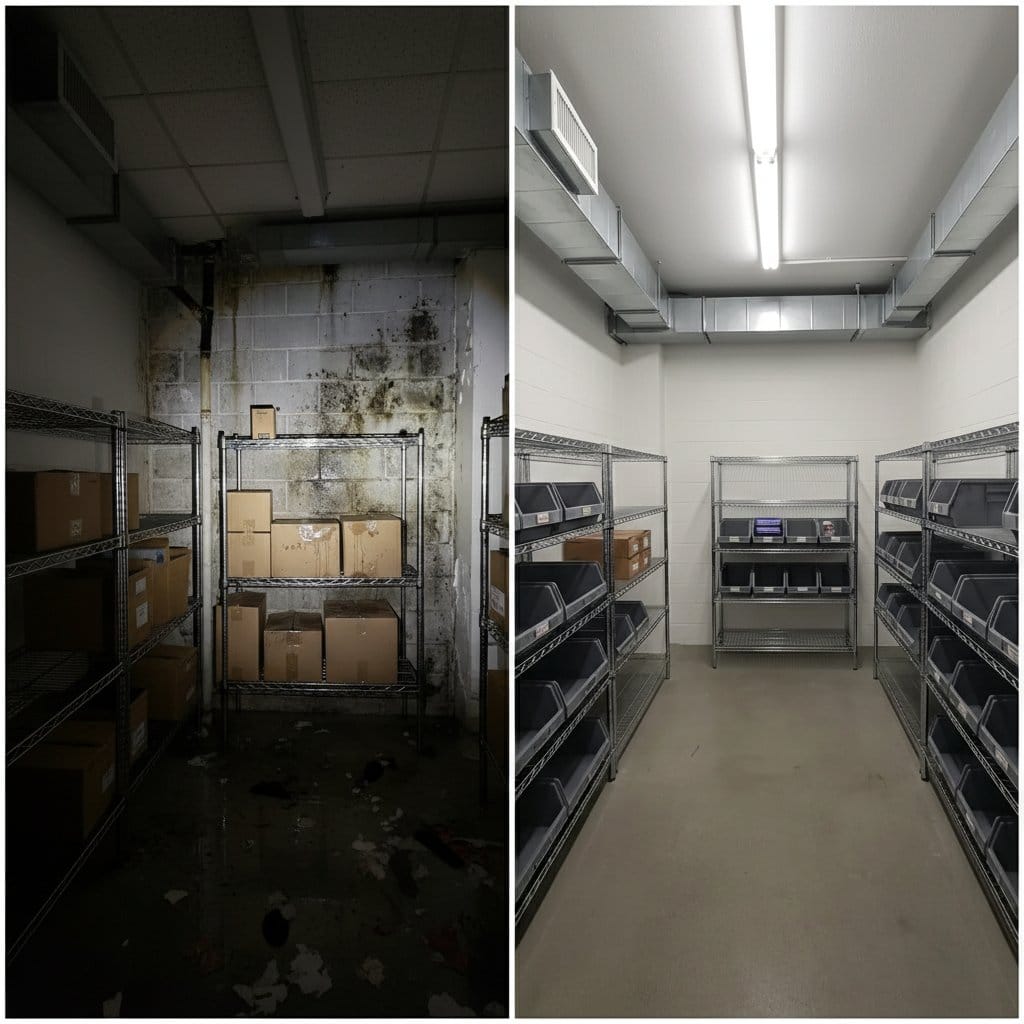 Attic & Crawl Space Mold Removal restoration β utility room of split-level home in Paramus, NJ