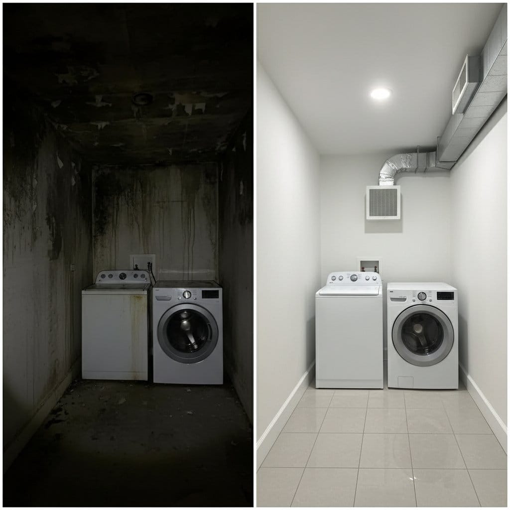 Odor Removal & Disinfection restoration — laundry room of Cape Cod house in Paramus, NJ