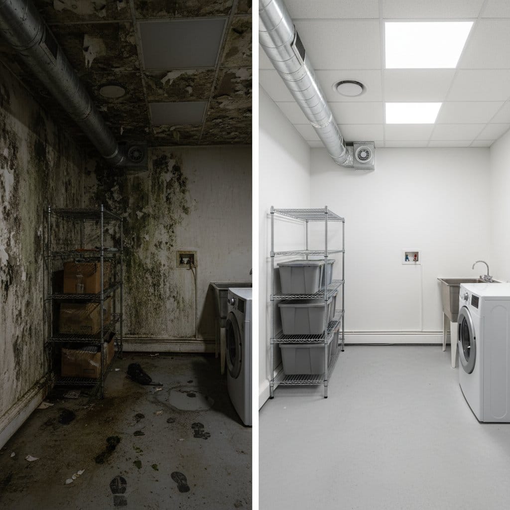 Humidity & Moisture Control Solution restoration — utility room of private residence in Paramus, NJ